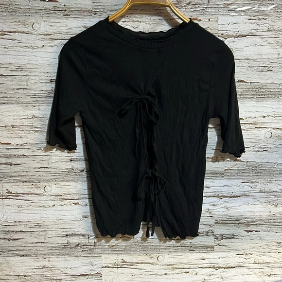Oak + Fort black tie up black short sleeve top size large - Picture 2 of 6